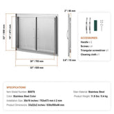BBQ Access Door, 33W x 22H Inch Double Outdoor Kitchen Door, Stainless Steel Flush Mount Door, Wall Vertical Door with Handles, for BBQ Island, Grilling Station, Outside Cabinet